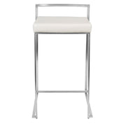 LumiSource Fuji Counter Stool (Set of 2) | Contemporary White PU Leather & Stainless Steel | Kitchen Island & Bar Seating | Model CS-FUJIW2