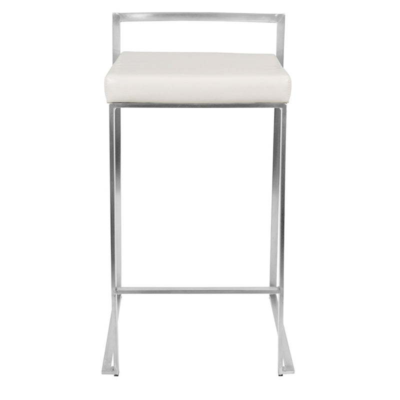 LumiSource Fuji Counter Stool (Set of 2) | Contemporary White PU Leather & Stainless Steel | Kitchen Island & Bar Seating | Model CS-FUJIW2