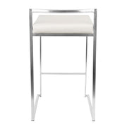 LumiSource Fuji Counter Stool (Set of 2) | Contemporary White PU Leather & Stainless Steel | Kitchen Island & Bar Seating | Model CS-FUJIW2