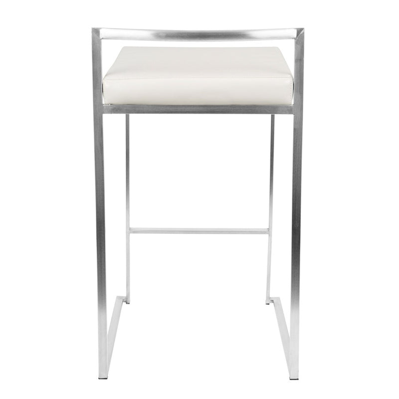 LumiSource Fuji Counter Stool (Set of 2) | Contemporary White PU Leather & Stainless Steel | Kitchen Island & Bar Seating | Model CS-FUJIW2