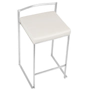LumiSource Fuji Counter Stool (Set of 2) | Contemporary White PU Leather & Stainless Steel | Kitchen Island & Bar Seating | Model CS-FUJIW2