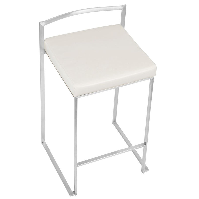 LumiSource Fuji Counter Stool (Set of 2) | Contemporary White PU Leather & Stainless Steel | Kitchen Island & Bar Seating | Model CS-FUJIW2