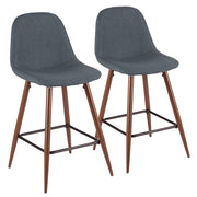 LumiSource Pebble Counter Stool Set of 2 | Mid-Century Walnut and Blue Fabric on Metal | Kitchen & Dining Seating | Model CS-PEBWL-BU2