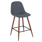 LumiSource Pebble Counter Stool Set of 2 | Mid-Century Walnut and Blue Fabric on Metal | Kitchen & Dining Seating | Model CS-PEBWL-BU2