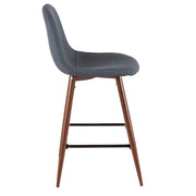 LumiSource Pebble Counter Stool Set of 2 | Mid-Century Walnut and Blue Fabric on Metal | Kitchen & Dining Seating | Model CS-PEBWL-BU2