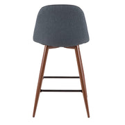 LumiSource Pebble Counter Stool Set of 2 | Mid-Century Walnut and Blue Fabric on Metal | Kitchen & Dining Seating | Model CS-PEBWL-BU2
