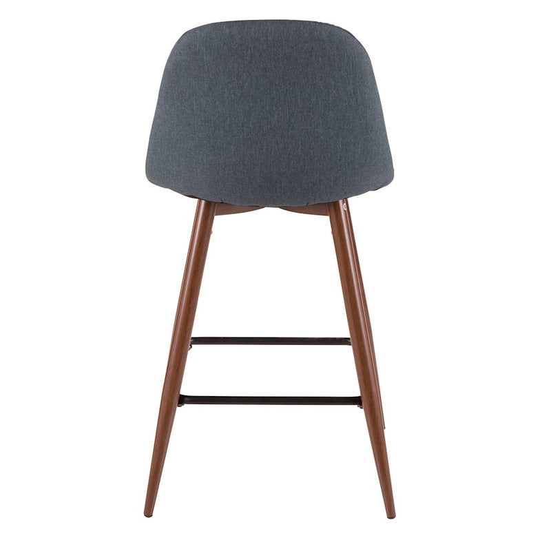 LumiSource Pebble Counter Stool Set of 2 | Mid-Century Walnut and Blue Fabric on Metal | Kitchen & Dining Seating | Model CS-PEBWL-BU2