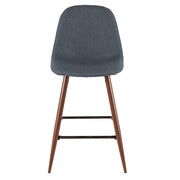 LumiSource Pebble Counter Stool Set of 2 | Mid-Century Walnut and Blue Fabric on Metal | Kitchen & Dining Seating | Model CS-PEBWL-BU2