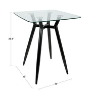 LumiSource Clara Square Counter Table | Mid-Century Black Metal and Clear Glass | Kitchen & Dining Room Table | Model CT-CLR3030BKGL