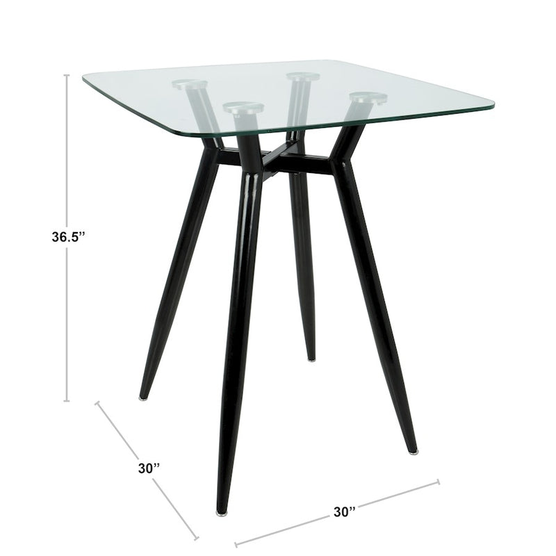 LumiSource Clara Square Counter Table | Mid-Century Black Metal and Clear Glass | Kitchen & Dining Room Table | Model CT-CLR3030BKGL