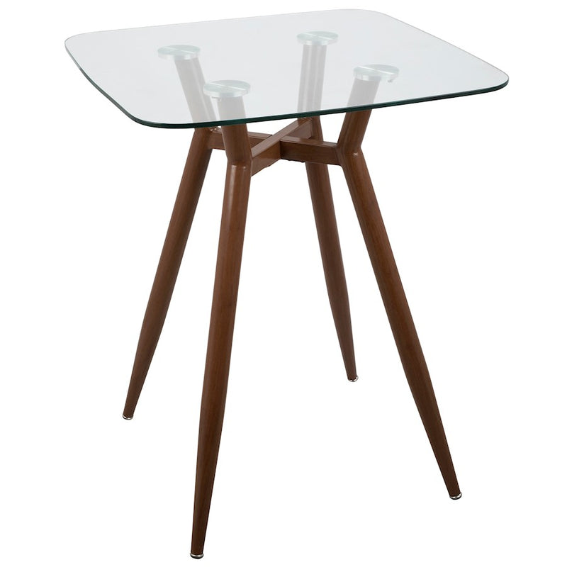 LumiSource Clara Square Counter Table | Mid-Century Walnut Metal and Clear Glass | Kitchen & Dining Room Table | Model CT-CLR3030WLGL