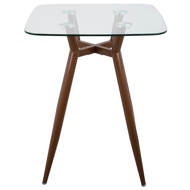 LumiSource Clara Square Counter Table | Mid-Century Walnut Metal and Clear Glass | Kitchen & Dining Room Table | Model CT-CLR3030WLGL