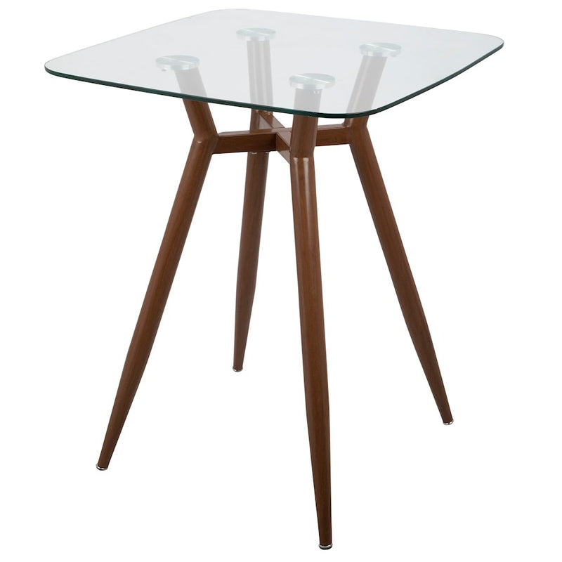 LumiSource Clara Square Counter Table | Mid-Century Walnut Metal and Clear Glass | Kitchen & Dining Room Table | Model CT-CLR3030WLGL