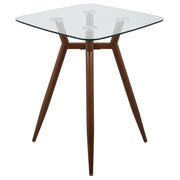 LumiSource Clara Square Counter Table | Mid-Century Walnut Metal and Clear Glass | Kitchen & Dining Room Table | Model CT-CLR3030WLGL