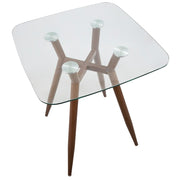 LumiSource Clara Square Counter Table | Mid-Century Walnut Metal and Clear Glass | Kitchen & Dining Room Table | Model CT-CLR3030WLGL