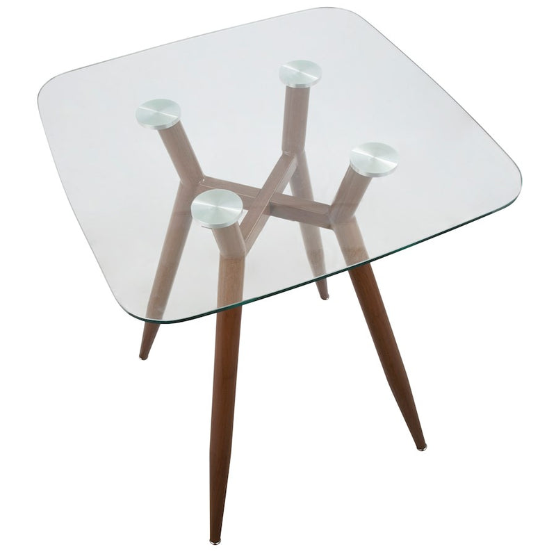 LumiSource Clara Square Counter Table | Mid-Century Walnut Metal and Clear Glass | Kitchen & Dining Room Table | Model CT-CLR3030WLGL