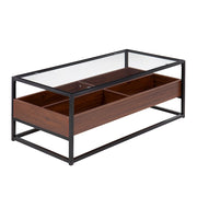 LumiSource Display Coffee Table, Black Steel/Walnut/Clear Glass - CT-DISPLAYBKWL