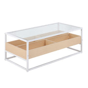 LumiSource Display Coffee Table, White Steel/Natural/Clear Glass - CT-DISPLAYWNA