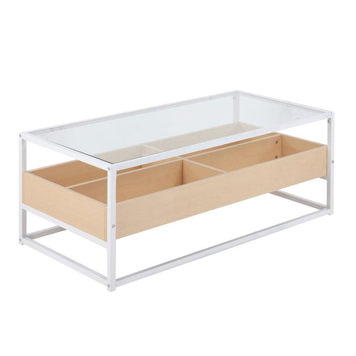 LumiSource Display Coffee Table, White Steel/Natural/Clear Glass - CT-DISPLAYWNA