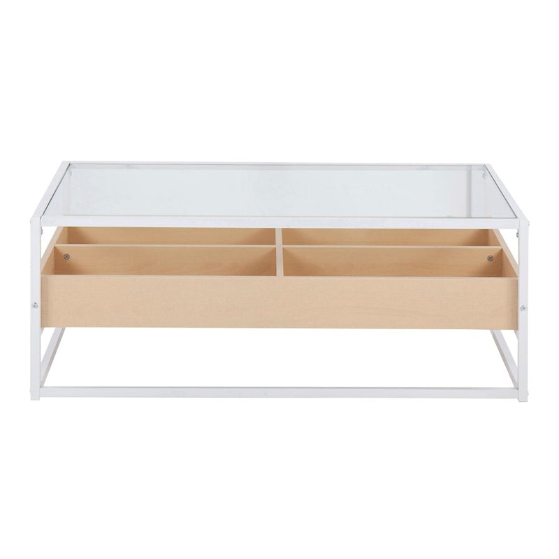 LumiSource Display Coffee Table, White Steel/Natural/Clear Glass