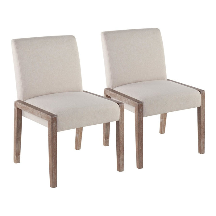 LumiSource Carmen Chair, Set of 2, White Washed Wood/Beige - DC-CARMENWWBG2