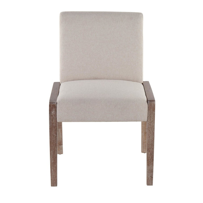 LumiSource Carmen Chair, Set of 2, White Washed Wood/Beige