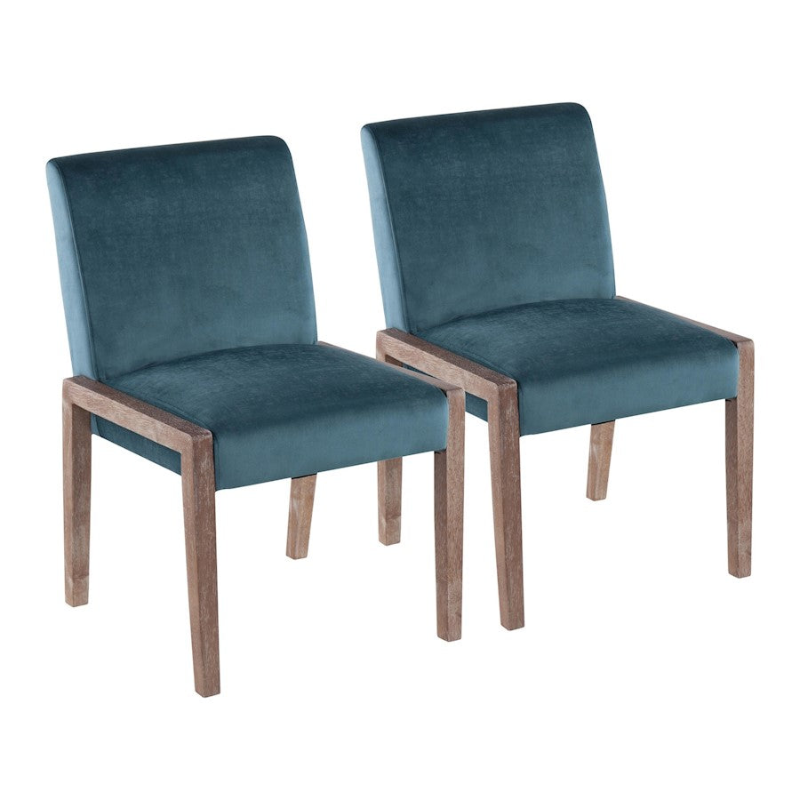 LumiSource Carmen Chair, Set of 2, White Washed/Crushed Teal - DC-CARMENWWCVTL2