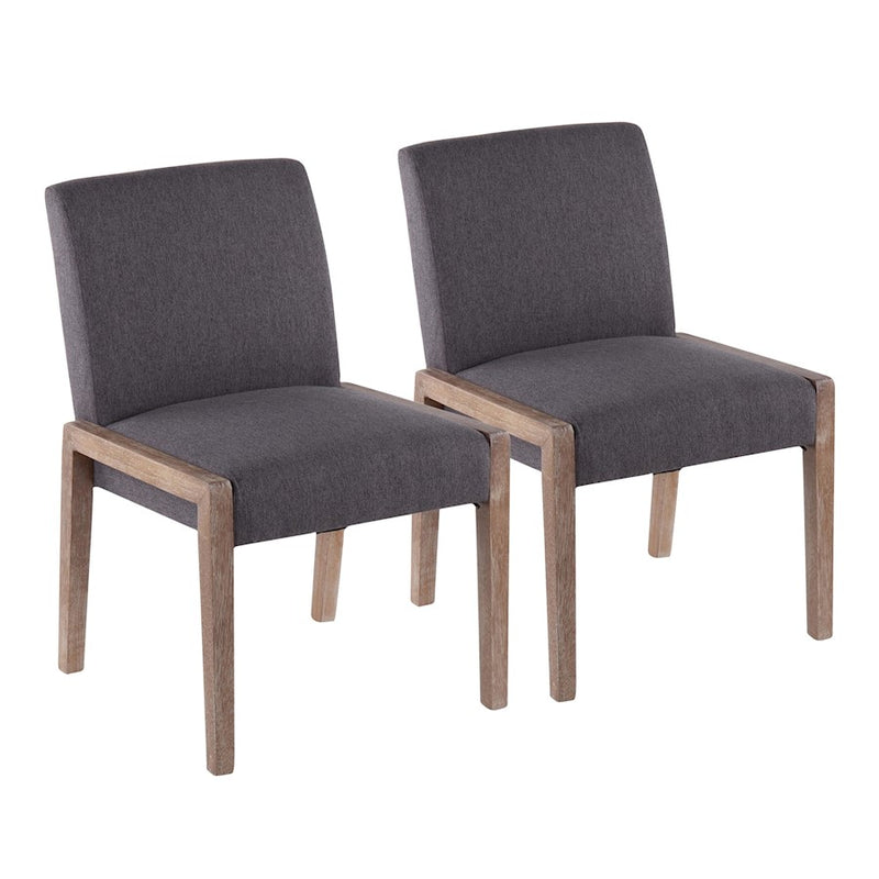 LumiSource Carmen Chair, Set of 2, White Washed Wood/Grey - DC-CARMENWWGY2