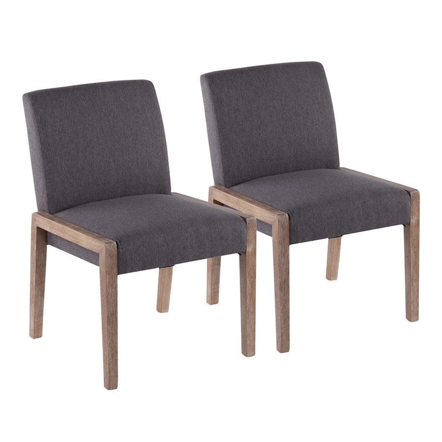 LumiSource Carmen Chair, Set of 2, White Washed Wood/Grey - DC-CARMENWWGY2