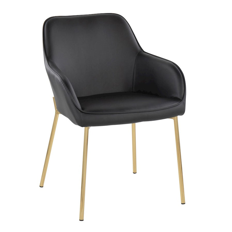 LumiSource Daniella Dining Chair, Set of 2, Gold Steel/Black PU