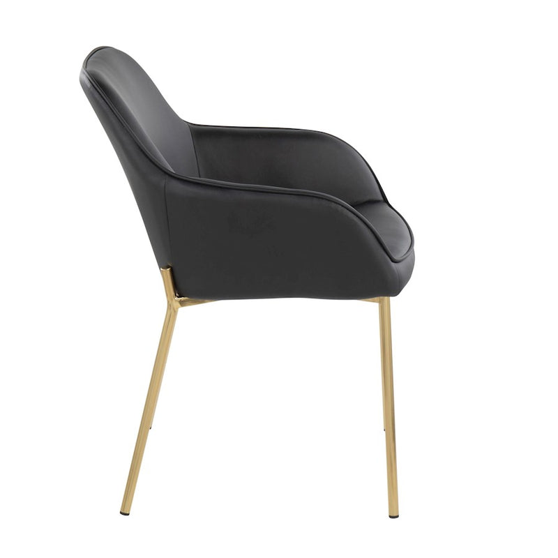 LumiSource Daniella Dining Chair, Set of 2, Gold Steel/Black PU