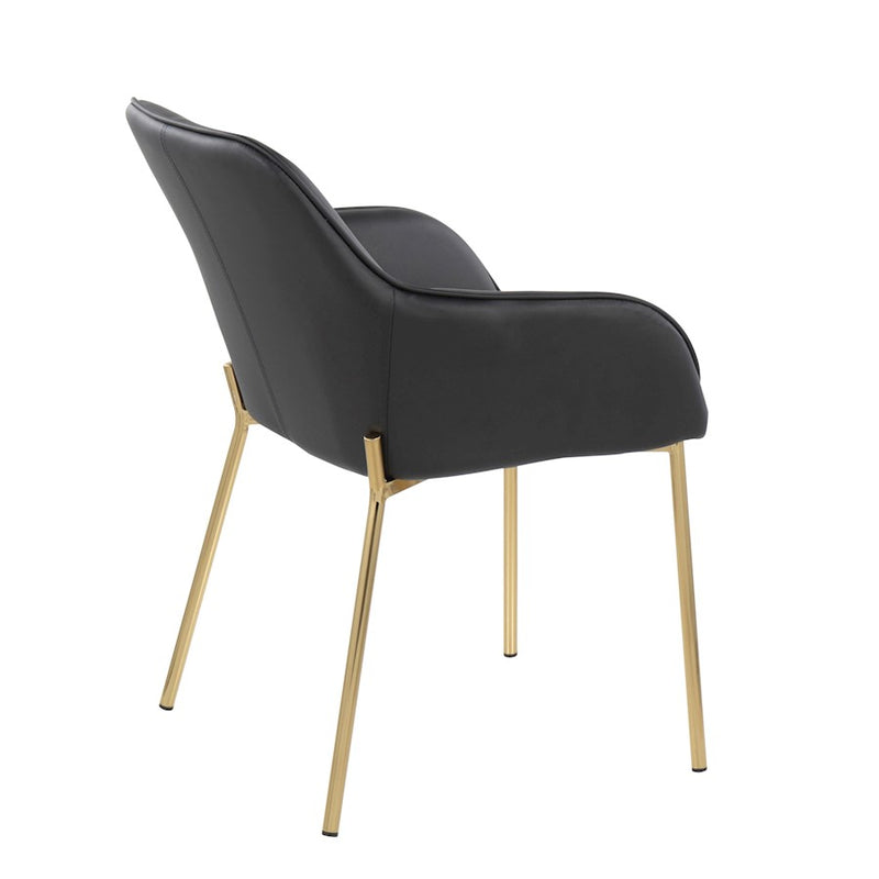 LumiSource Daniella Dining Chair, Set of 2, Gold Steel/Black PU