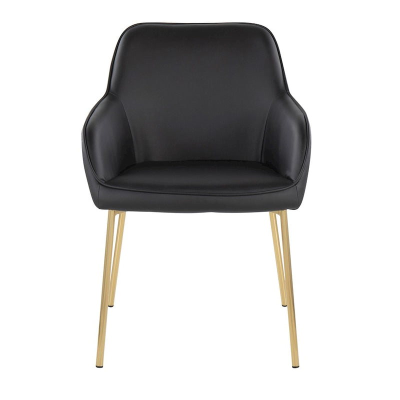LumiSource Daniella Dining Chair, Set of 2, Gold Steel/Black PU