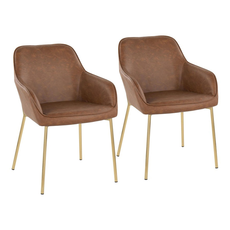 LumiSource Daniella Dining Chair, Set of 2, Gold Steel/Camel PU - DC-DNLA2AUCAM2