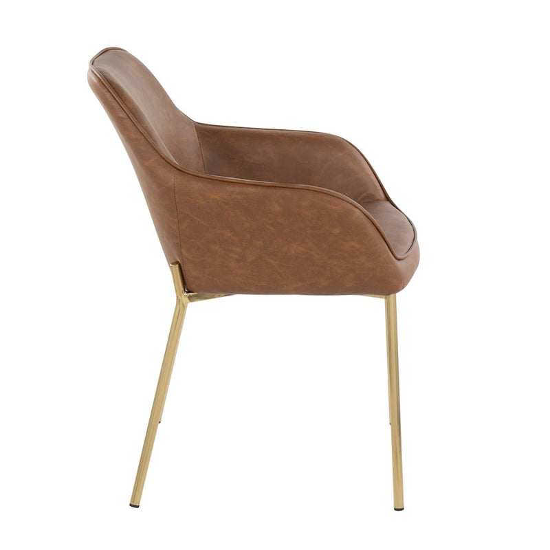LumiSource Daniella Dining Chair, Set of 2, Gold Steel/Camel PU