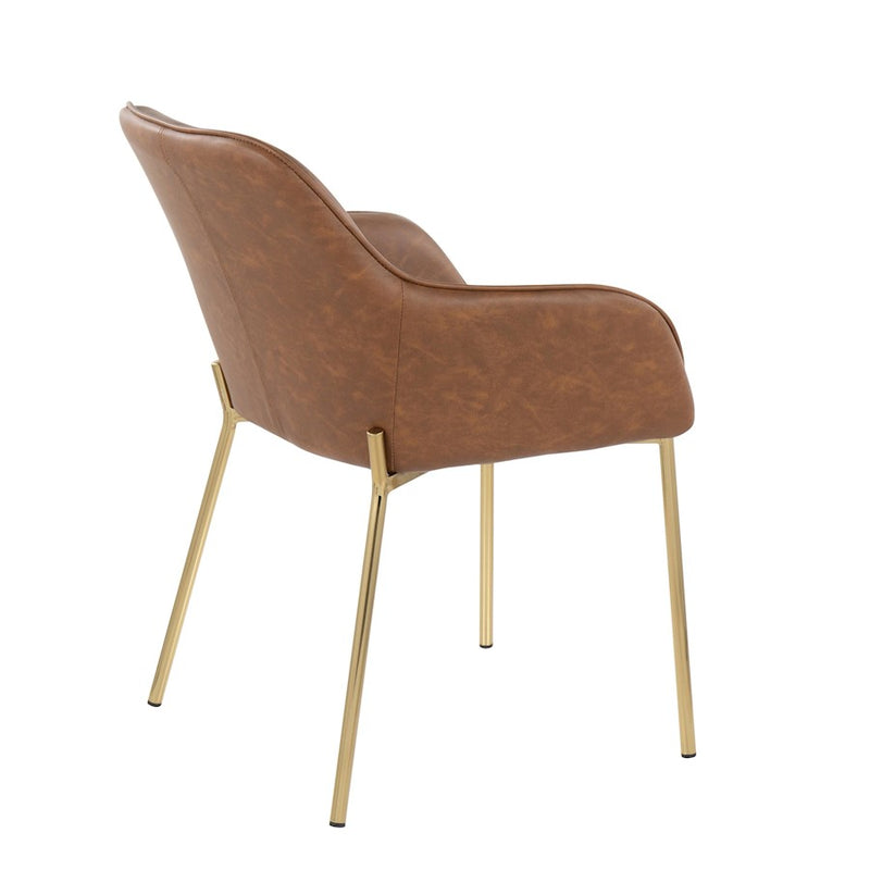 LumiSource Daniella Dining Chair, Set of 2, Gold Steel/Camel PU
