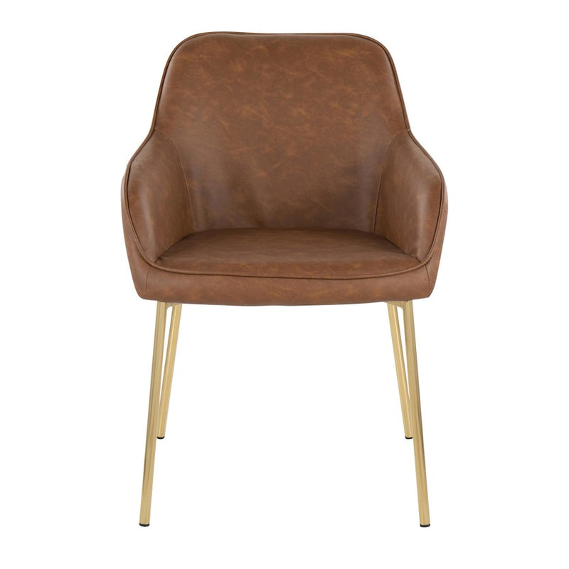 LumiSource Daniella Dining Chair, Set of 2, Gold Steel/Camel PU