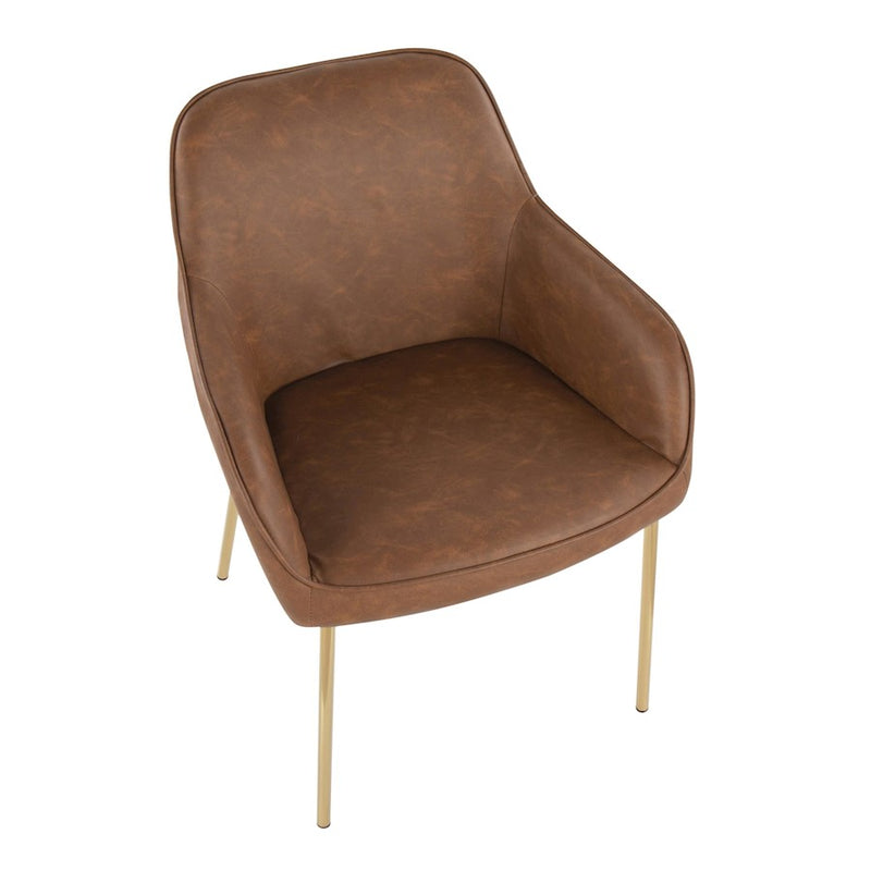 LumiSource Daniella Dining Chair, Set of 2, Gold Steel/Camel PU