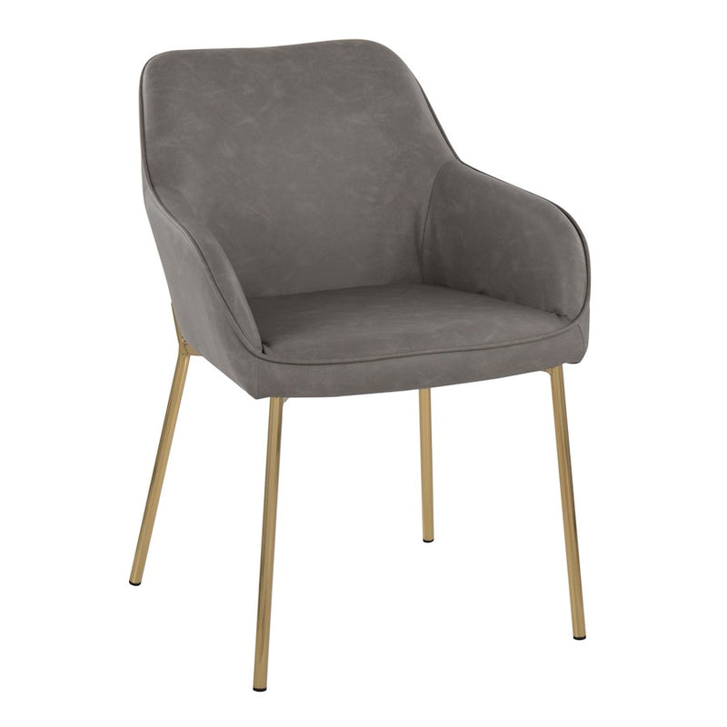 LumiSource Daniella Dining Chair, Set of 2, Gold Steel/Grey PU