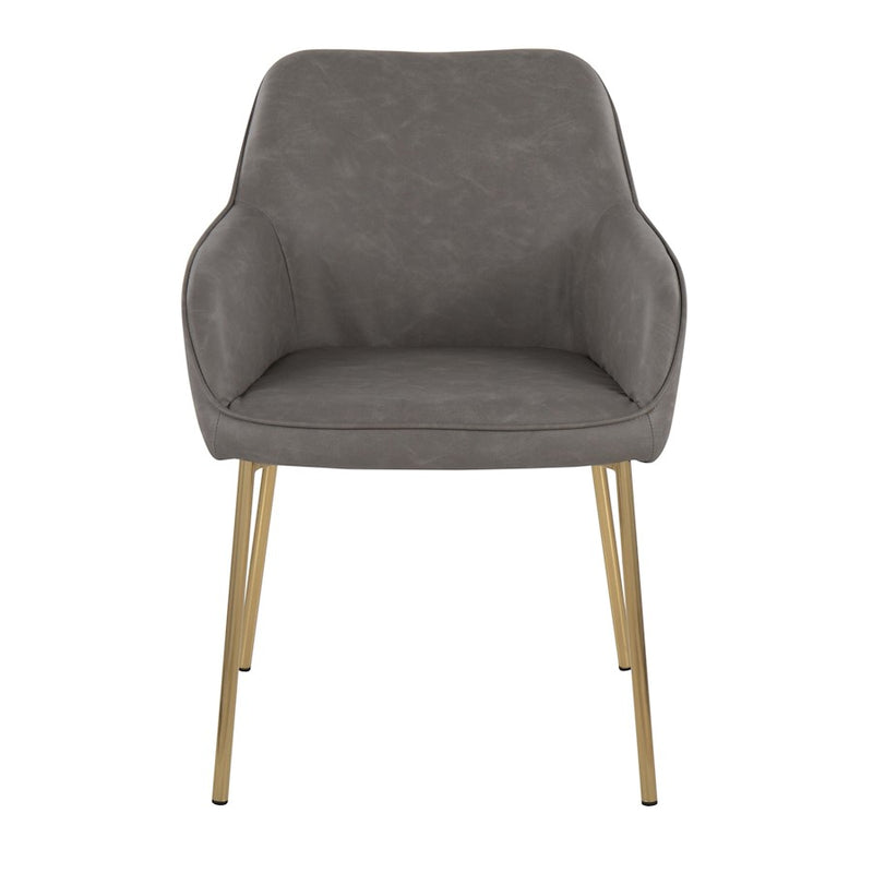LumiSource Daniella Dining Chair, Set of 2, Gold Steel/Grey PU