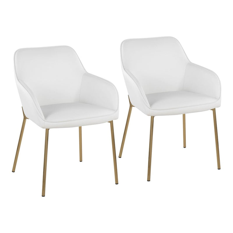 LumiSource Daniella Dining Chair, Set of 2 in Gold Steel/White PU - DC-DNLA2AUW2