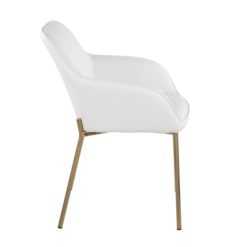 LumiSource Daniella Dining Chair, Set of 2 in Gold Steel/White PU