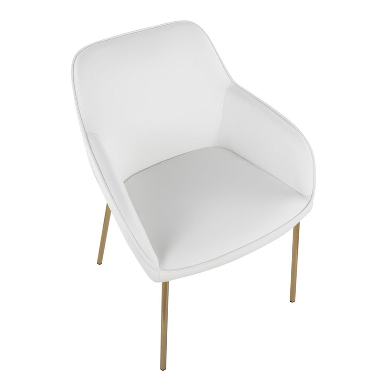 LumiSource Daniella Dining Chair, Set of 2 in Gold Steel/White PU