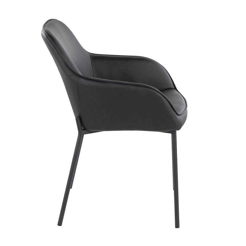 LumiSource Daniella Dining Chair, Set of 2, Black Steel/Black PU