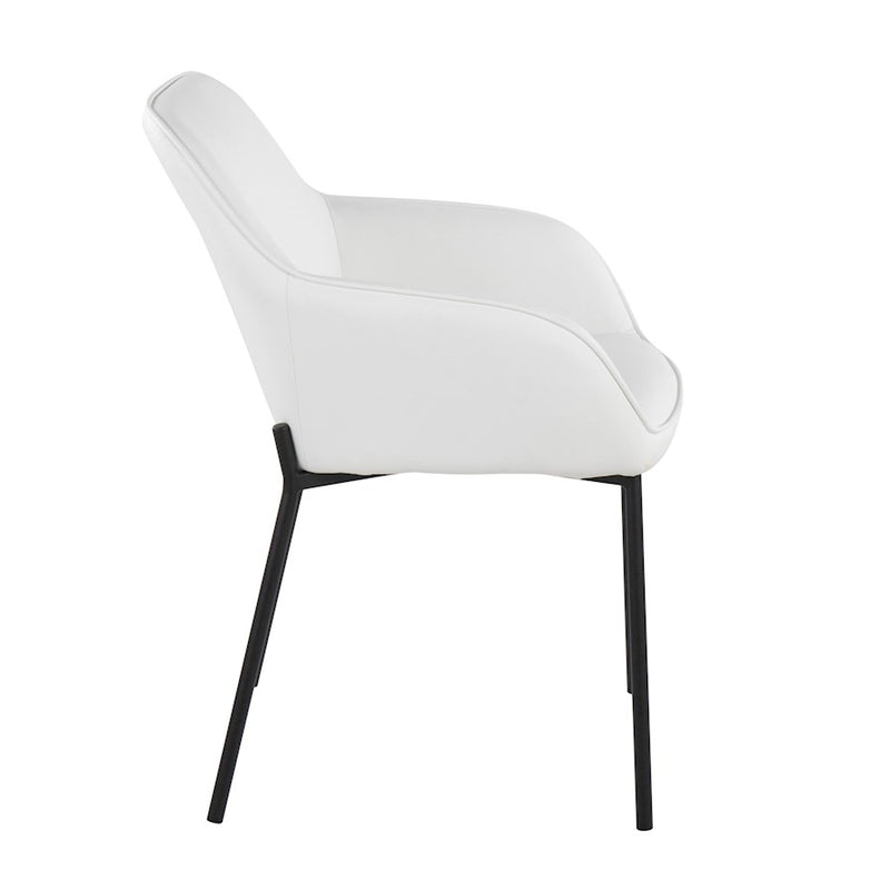 LumiSource Daniella Dining Chair, Set of 2, Black Steel/White PU