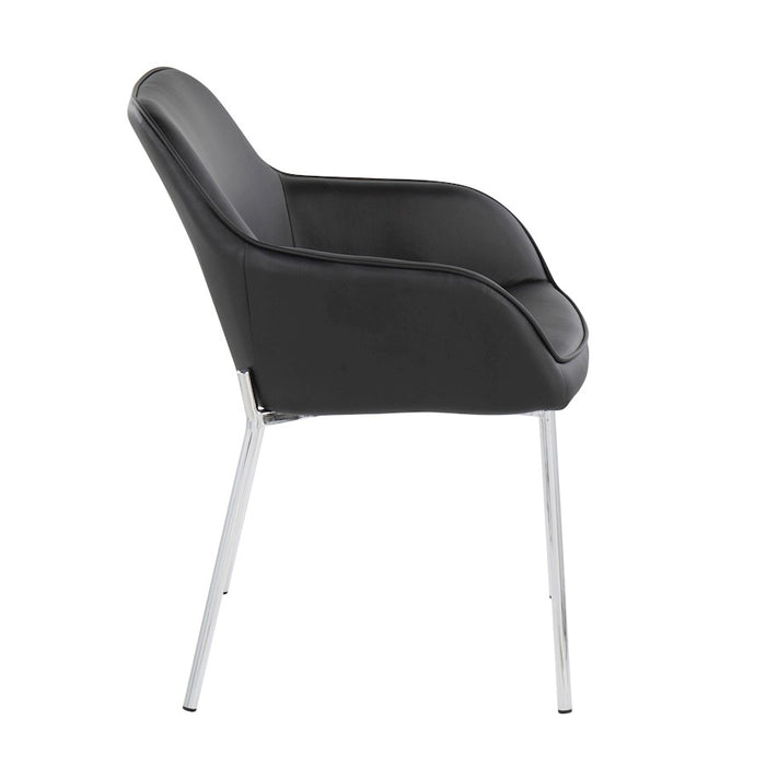 LumiSource Daniella Dining Chair, Set of 2, Chrome Steel/Black