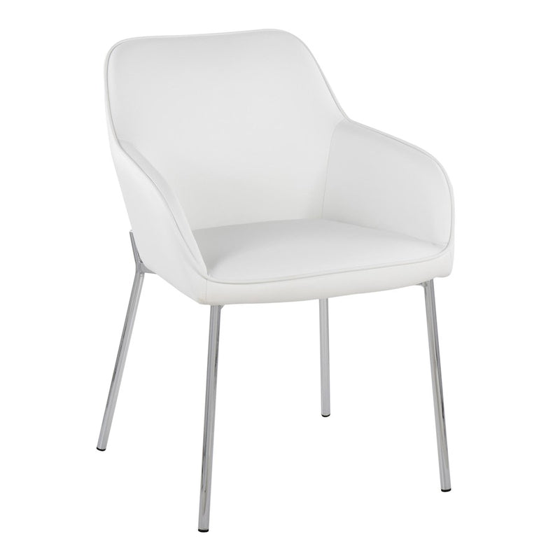 LumiSource Daniella Dining Chair, Set of 2, Chrome Steel/White