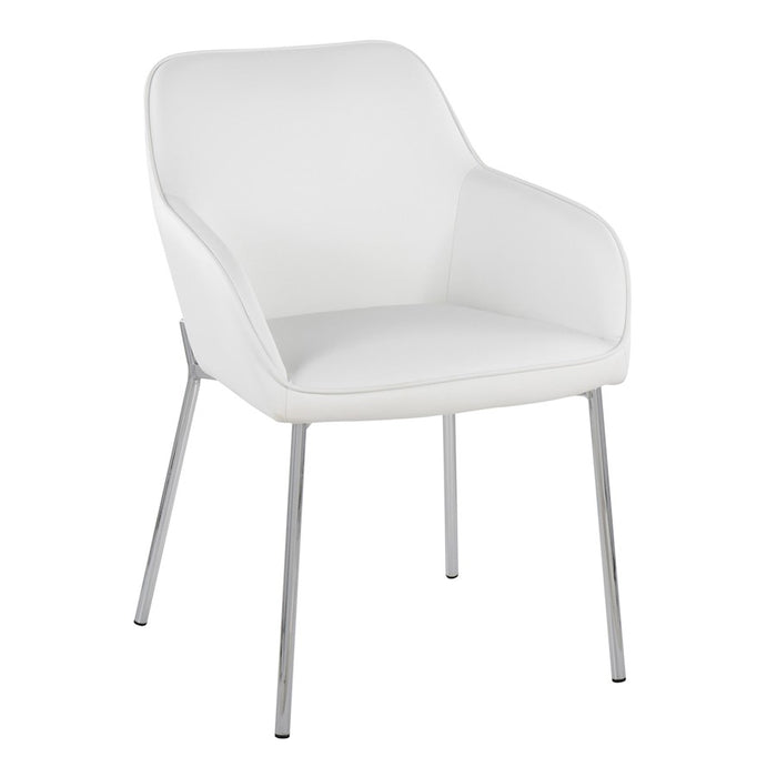 LumiSource Daniella Dining Chair, Set of 2, Chrome Steel/White