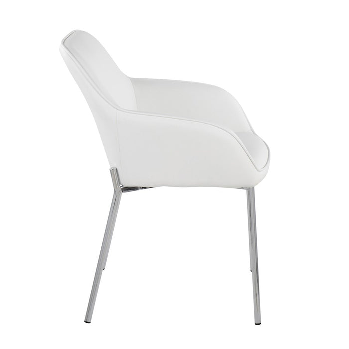 LumiSource Daniella Dining Chair, Set of 2, Chrome Steel/White