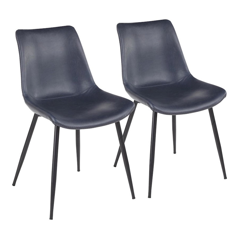 LumiSource Durango Dining Chair Set of 2 | Black Metal & Blue PU Leather | Industrial Dining Room & Kitchen Seating | Model DC-DRNGBK-BU2